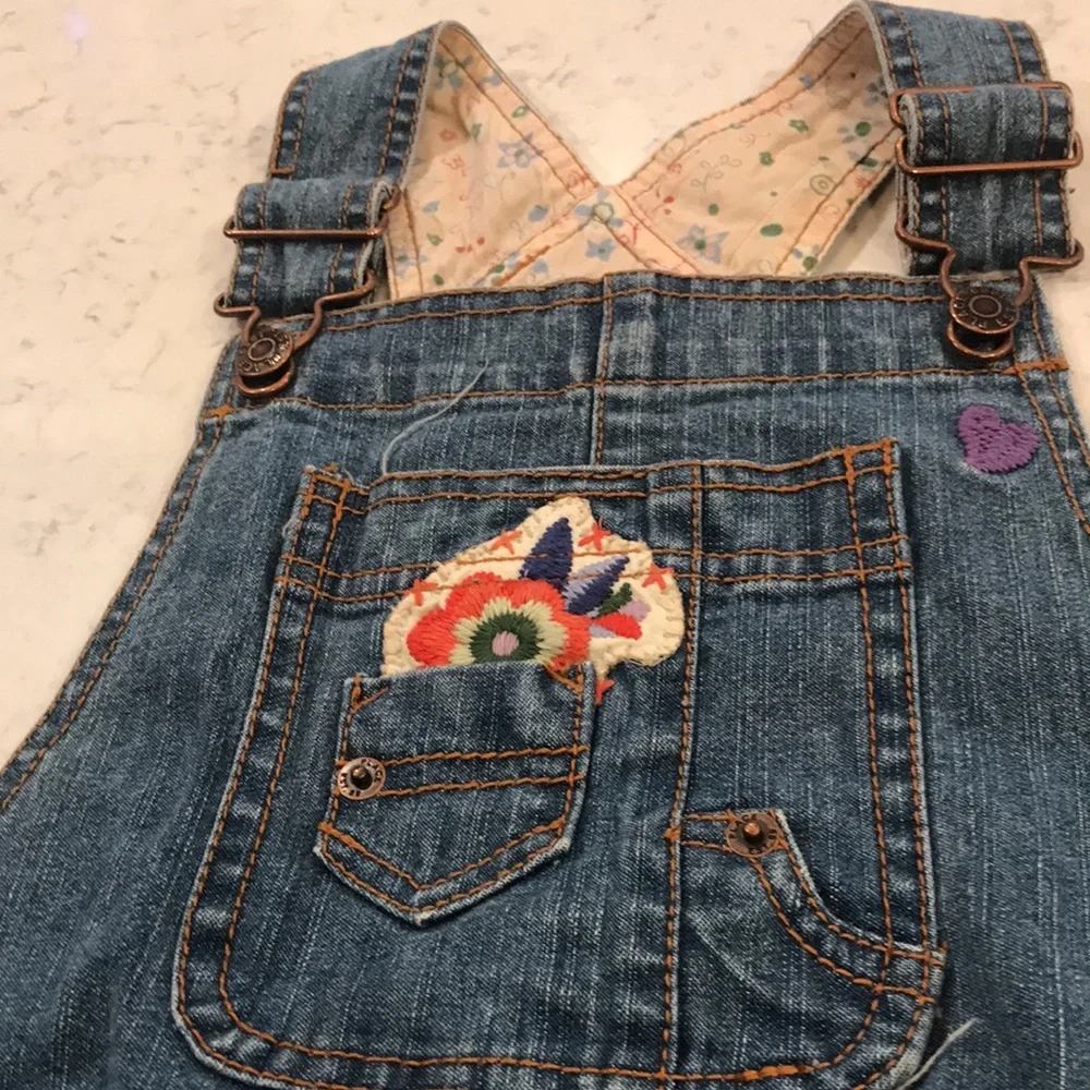 Denim Overall Dress Blue Butterfly Embroidered Jumper